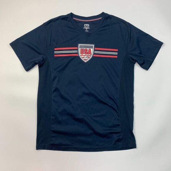 Striker Soccer Team USA T Shirt Mens M Medium Navy Blue V Neck Short Sleeve - Picture 2 of 13